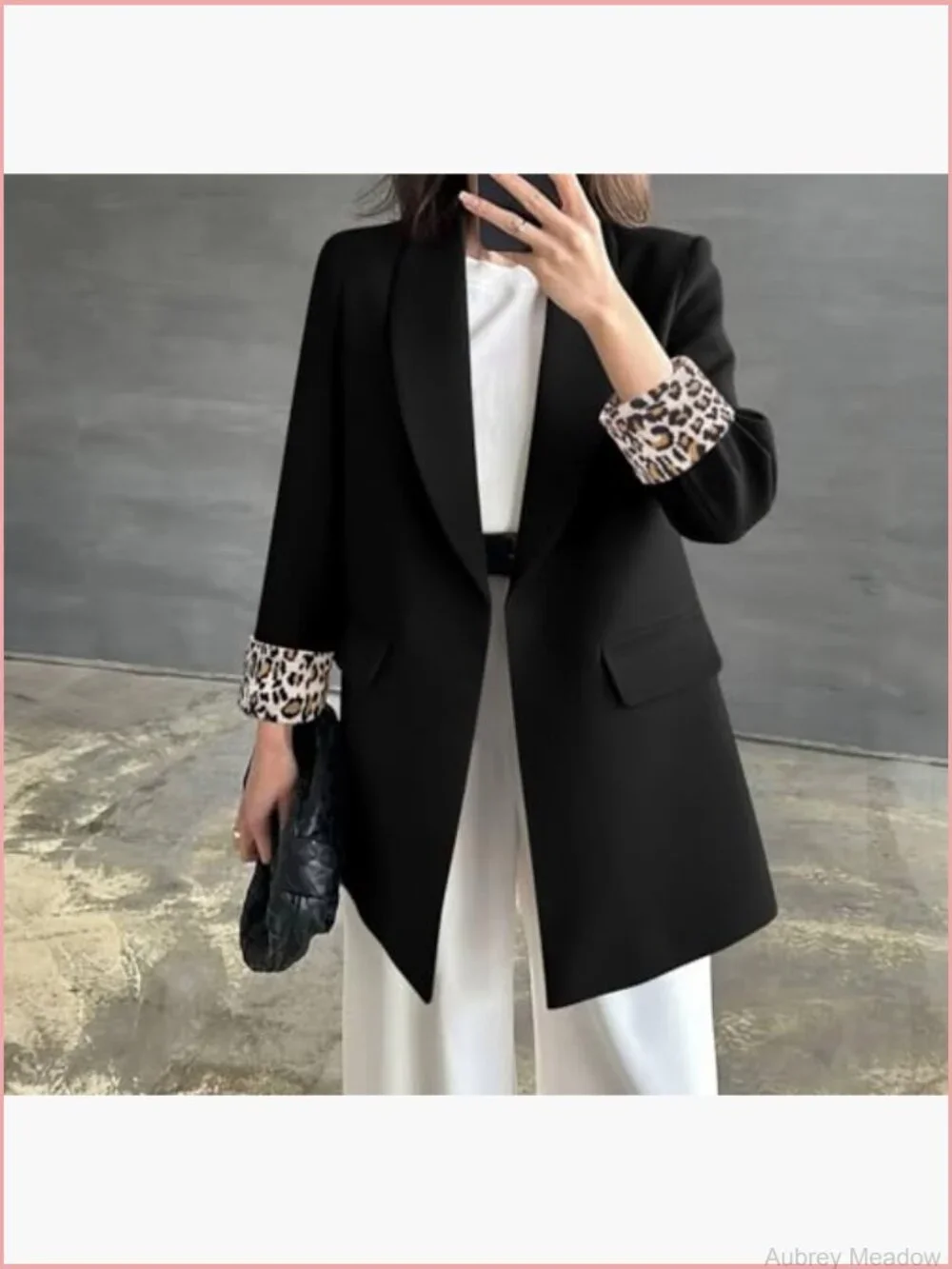 Women's Business Casual Blazer with 3/4 Sleeves and Leopard Lining